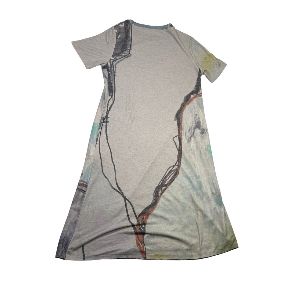 3 Potato Art to Wear Lagenlook Abstract Midi Dress Casual Short Sleeve A-Line XS - Picture 3 of 6